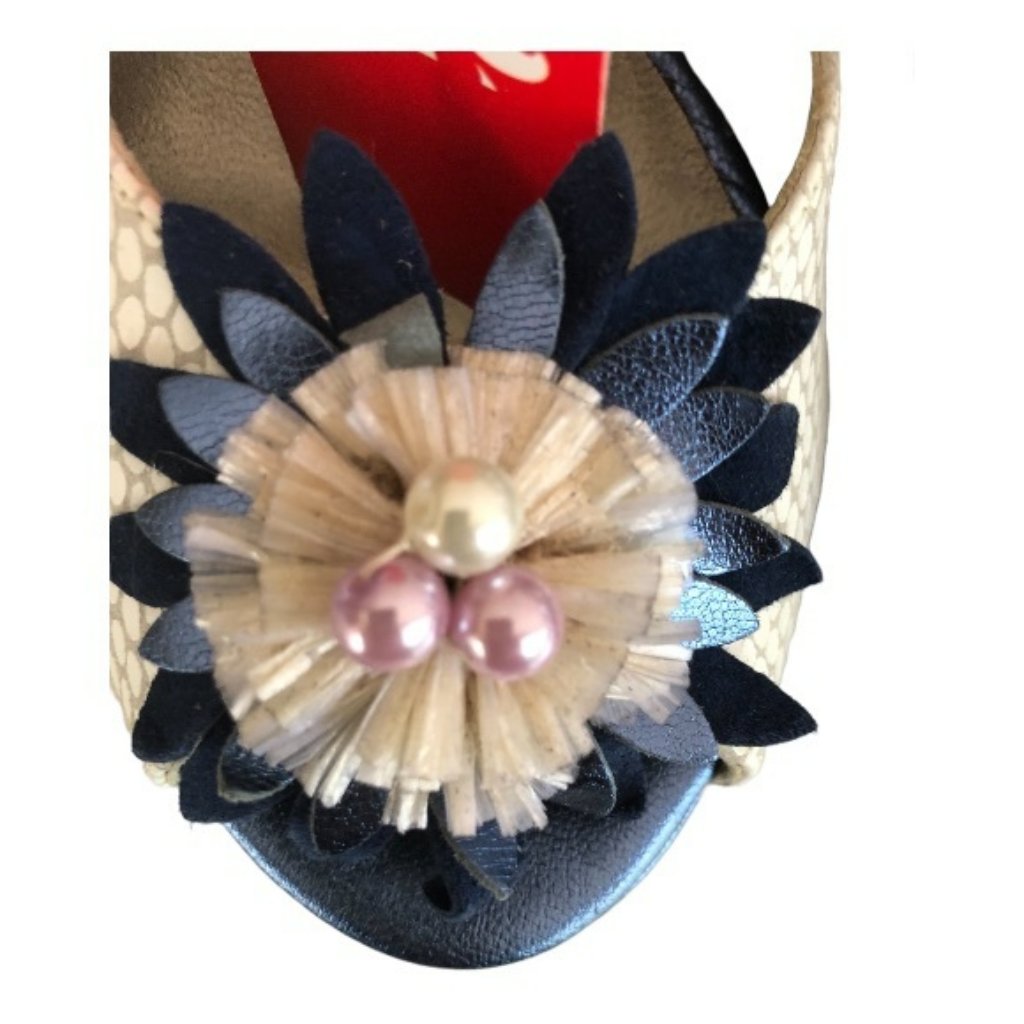 Joyca Stunning Pearl Flower Blue High Heel